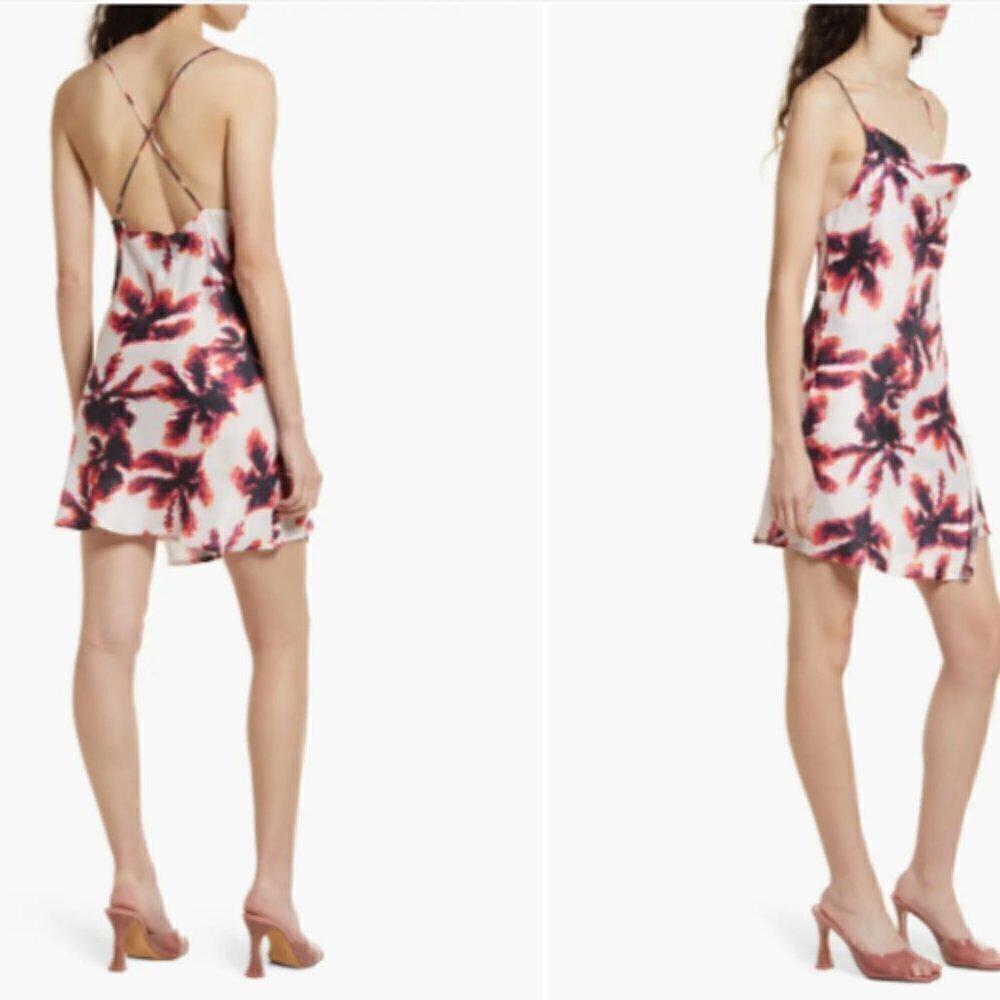 NWT Area Stars Palm Print Mini Slip Dress‎ Size L Women $125 - Picture 2 of 9